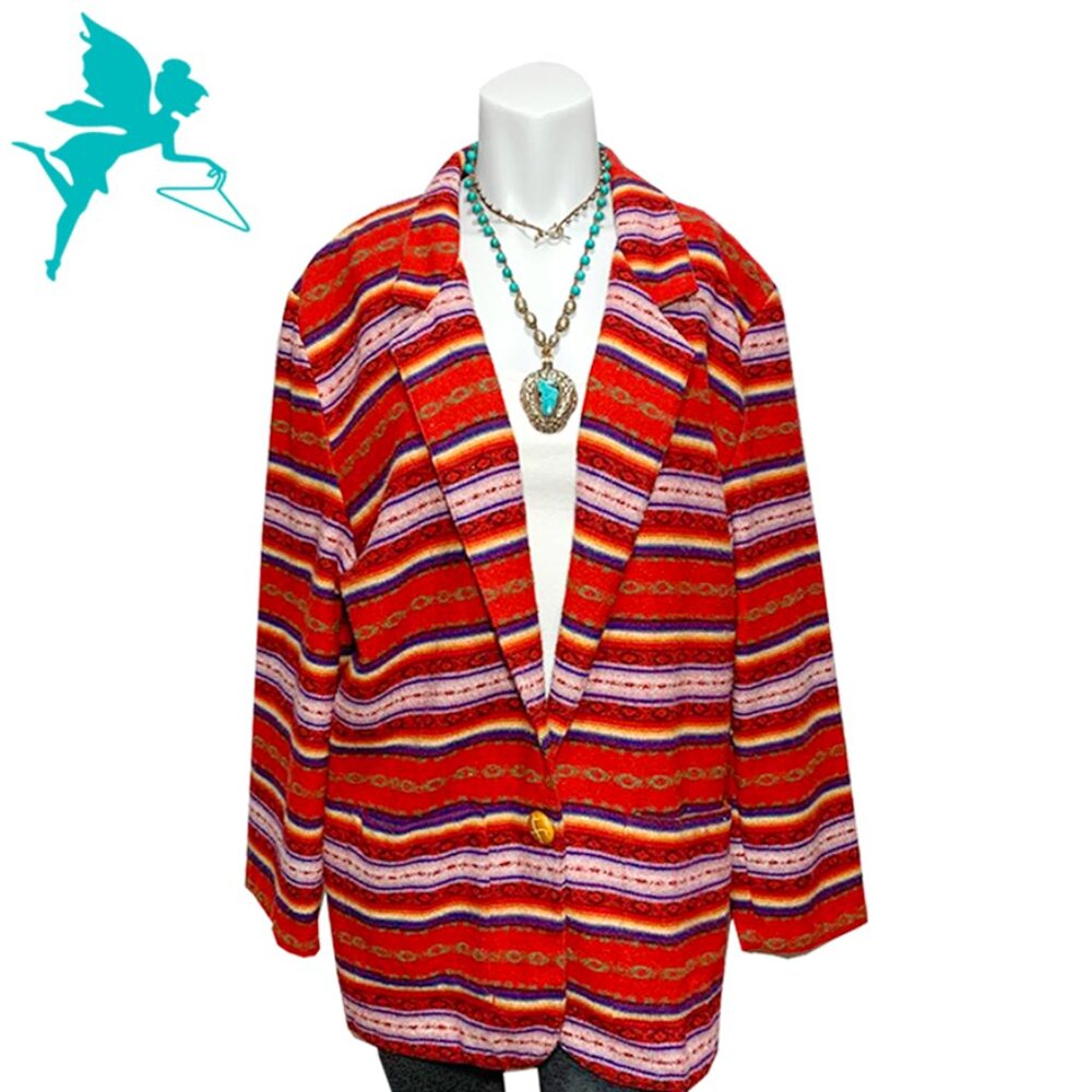 VINTAGE LEGER Southwestern Navajo Blanket Weave Jacket - Picture 2 of 8